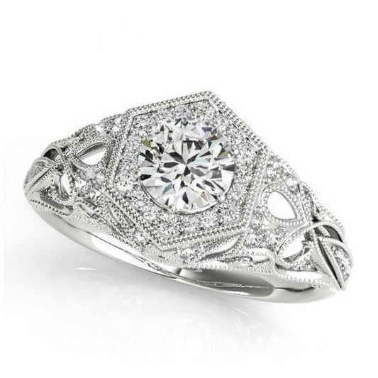 Anello Solitario Con Genuino Diamante Rotondo Halo Con Accento 1.50 Carati WG 14K