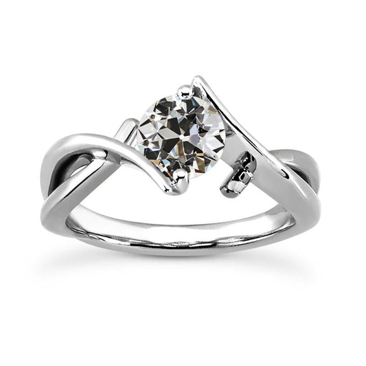 Anello Solitario Con Genuino Diamante Taglio Antico Rotondo Gambo Ritorto 1,50 Carati