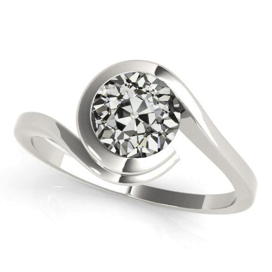 Anello Solitario Con Genuino Diamante Taglio Antico Rotondo Gambo Ritorto 2 Carati