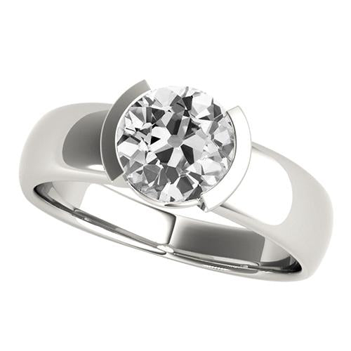 Anello Solitario Con Genuino Diamante Taglio Antico, Mezza Castone, Set 1,50 Carati