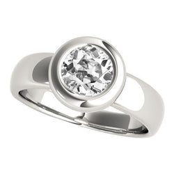 Anello Solitario Con Genuino Diamante Taglio Miniera Rotondo Incastonato Lunetta In Oro 2 Carati 14K