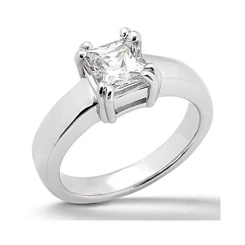 Anello Solitario Con Genuino Diamante Taglio Principessa 0.75 Ct. Oro Bianco 14K Novità