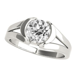 Anello Solitario Con Genuino Diamante Taglio Vecchio Mezza Castone Con Gambo Diviso 2 Carati