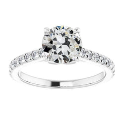 Anello Solitario Con Genuino Diamante Tondo Vecchio Taglio Miniera Con Accenti 5 Carati