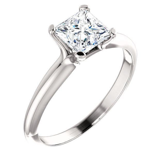 Anello Solitario Con Naturale Diamante Principessa Da 1.50 Carati. Oro Bianco 14K. Gioielli Novità