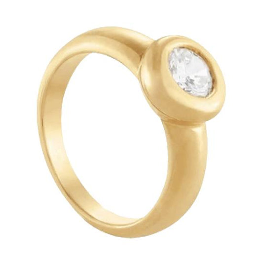 Anello Solitario Con Naturale Diamante Rotondo Da 1.01 Carati Incastonato A Lunetta Oro Giallo 14K