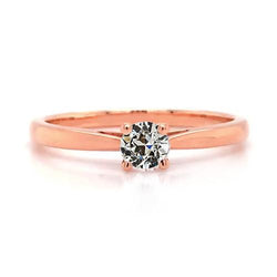 Anello Solitario Con Naturale Diamante Taglio Antico Rotondo, Gambo Affusolato, 0,75 Carati