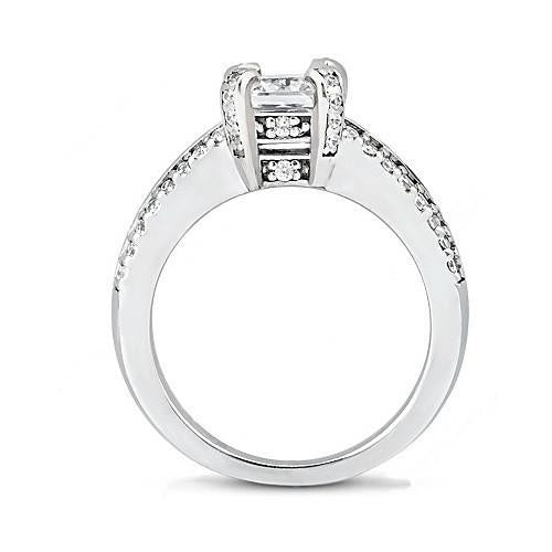 Anello Solitario Con Naturale Diamante Taglio Principessa 2.20 Ct. Con Accenti