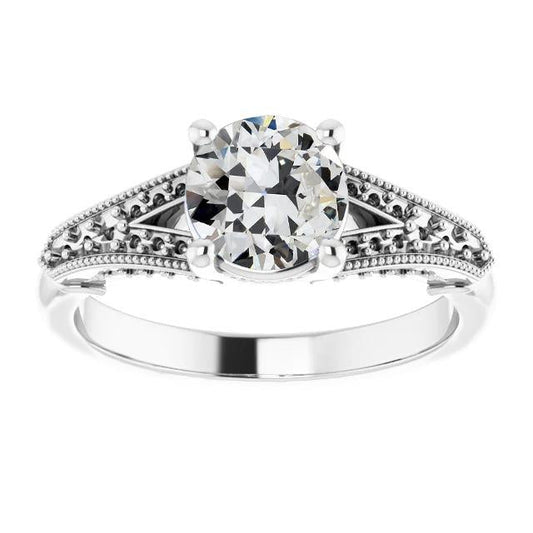 Anello Solitario Con Naturale Diamante Taglio Vecchio Stile Con Perline Gambo Diviso 2 Carati