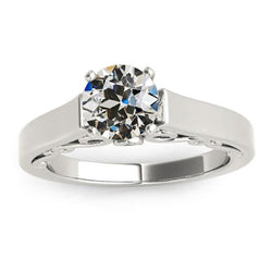 Anello Solitario Con Vero Diamante A Taglio Antico Rotondo, Fascia Larga, Polo, 1,50 Carati