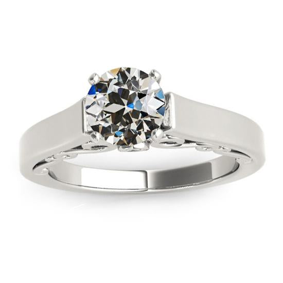 Anello Solitario Con Vero Diamante A Taglio Antico Rotondo, Fascia Larga, Polo, 1,50 Carati