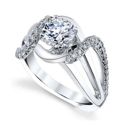 Anello Solitario Con Vero Diamante A Taglio Rotondo Da 2,70 Ct Con Accenti In Oro Bianco 14K
