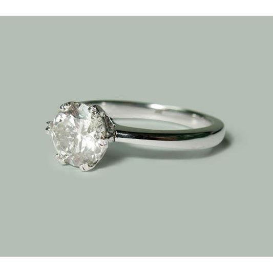 Anello Solitario Con Vero Diamante Da 1.50 Carati. Rotondo In Oro Bianco 14K. Gioielli