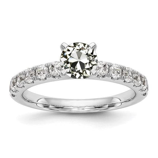 Anello Solitario Con Vero Diamante Europeo Antico Con Accenti In Oro Bianco 3 Carati