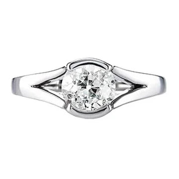 Anello Solitario Con Vero Diamante Europeo Antico Da 1 Carato. Set Di Mezza Castone Con Gambo Diviso