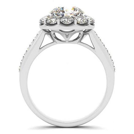 Anello Solitario Con Vero Diamante Halo A Forma Di Fiore Con Accento 2.75 Carati WG 14K
