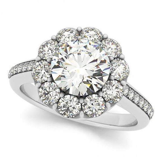 Anello Solitario Con Vero Diamante Halo A Forma Di Fiore Con Accento 2.75 Carati WG 14K