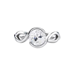 Anello Solitario Con Vero Diamante Taglio Antico Mezza Castone Con Gambo Ritorto Diviso 1 Carato