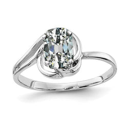 Anello Solitario Con Vero Diamante Taglio Antico Ovale, Gambo Ritorto, 3 Carati, Oro Bianco