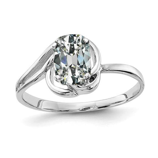 Anello Solitario Con Vero Diamante Taglio Antico Ovale, Gambo Ritorto, 3 Carati, Oro Bianco