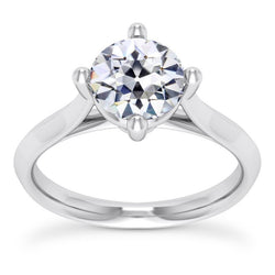 Anello Solitario Con Vero Diamante Taglio Antico Rotondo, Set Cattedrale, 2,50 Carati