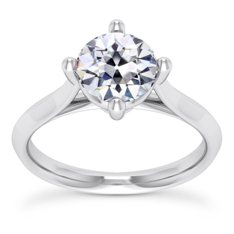 Anello Solitario Con Vero Diamante Taglio Antico Rotondo, Set Cattedrale, 2,50 Carati