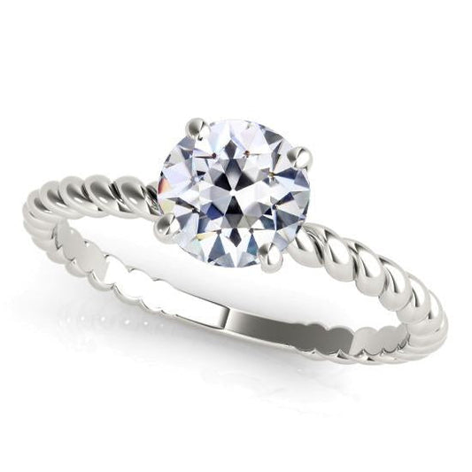 Anello Solitario Con Vero Diamante Taglio Antico Rotondo, Stile Corda, Oro 2 Carati