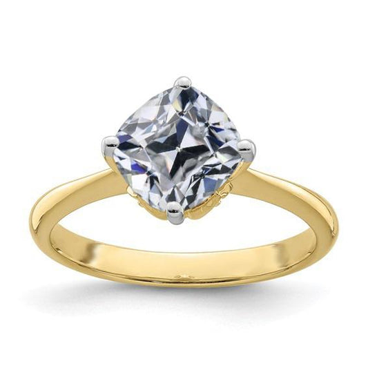 Anello Solitario Cuscino Old Mine Cut Genuino Diamante 5 Carati Two Tone Gold