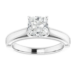 Anello Solitario Cuscino Vecchio Minatore Naturale Diamante 3,50 Carati Milgrain Shank