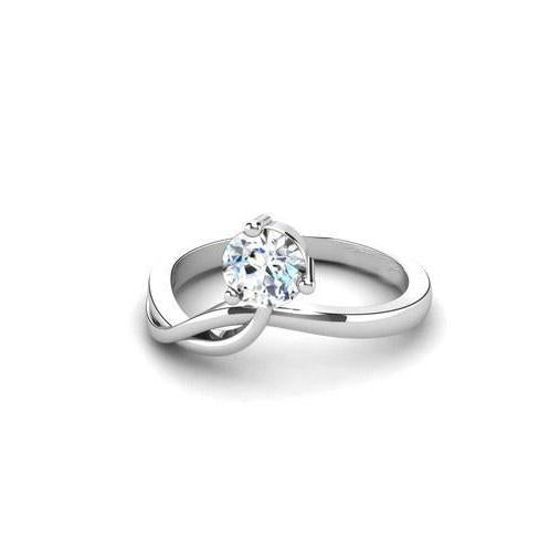 Anello Solitario Da 1.25 Carati Con Gambo Intrecciato E Genuino Diamante Rotondo In Oro Bianco