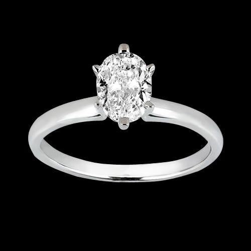 Anello Solitario Da Donna Con Genuino Diamante Taglio Ovale In Oro Bianco 1 Carati 14K