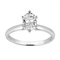 Anello Solitario Da Donna Con Genuino Diamante Taglio Ovale In Oro Bianco 1 Carati 14K