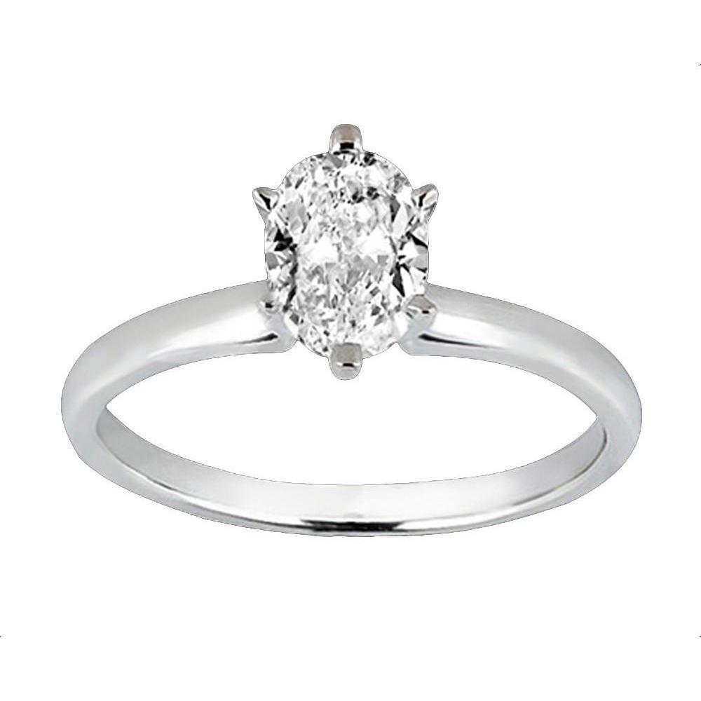Anello Solitario Da Donna Con Genuino Diamante Taglio Ovale In Oro Bianco 1 Carati 14K