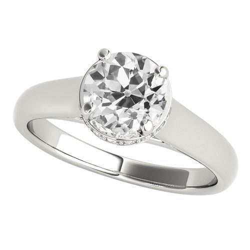 Anello Solitario Da Donna Con Genuino Diamanti A Taglio Antico In Miniera, Set Di 4 Punte, 2 Carati