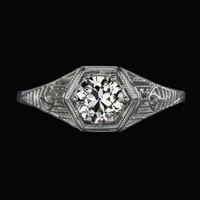 Anello Solitario Da Donna Con Vero Diamante Taglio Antico Rotondo Stile Vintage 1.50 Carati
