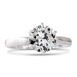 Anello Solitario Da Donna Con Vero Diamante Taglio Antico, Gambo Spesso, 2,50 Carati