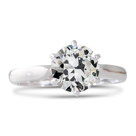 Anello Solitario Da Donna Con Vero Diamante Taglio Antico, Gambo Spesso, 2,50 Carati