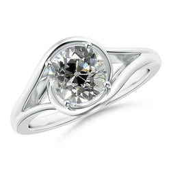 Anello Solitario Da Donna Con Vero Diamante Taglio Vecchia Miniera 2 Carati Con Gambo Diviso In Oro