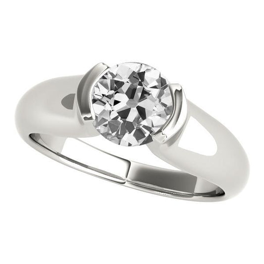 Anello Solitario Da Donna, Vecchio Minatore, Mezza Lunetta Con Naturale Diamanti, 2,50 Carati