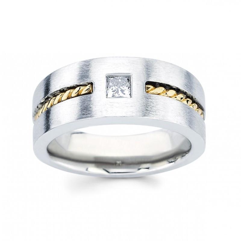 Anello Solitario Da Uomo Con Naturale Diamante Taglio Principessa Da 0.35 Carati In Oro Bicolore 14K
