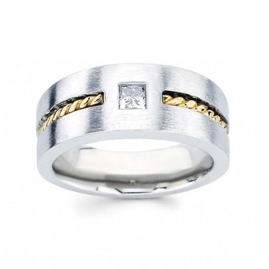 Anello Solitario Da Uomo Con Naturale Diamante Taglio Principessa Da 0.35 Carati In Oro Bicolore 14K