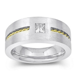 Anello Solitario Da Uomo Con Naturale Diamante Taglio Principessa Da 0.35 Carati In Oro Bicolore 14K