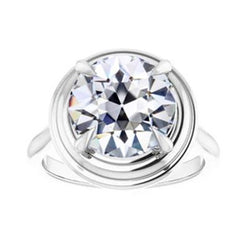 Anello Solitario Da Vecchio Minatore Rotondo Con Naturale Diamante, 4 Griffe, 2 Carati, Oro 14K