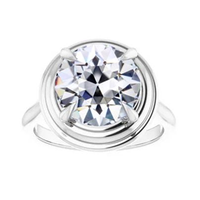 Anello Solitario Da Vecchio Minatore Rotondo Con Naturale Diamante, 4 Griffe, 2 Carati, Oro 14K