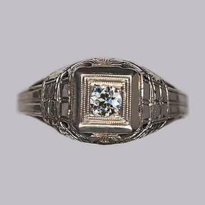 Anello Solitario Di Fidanzamento Con Vero Diamante Rotondo Vecchio Europeo 0.50 Carati