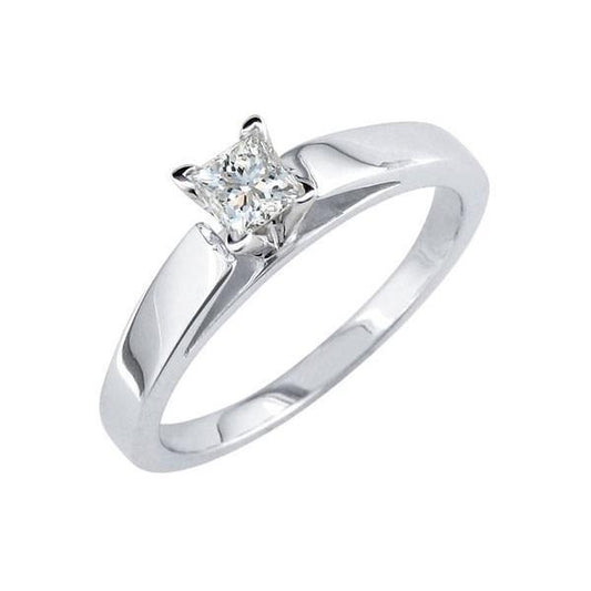 Anello Solitario Di Fidanzamento Con Vero Diamante Taglio Principessa Da 1,10 Ct, Oro Bianco 14K