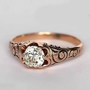 Anello Solitario Gypsy In Oro Rosa Stile Vintage Con Vero Diamante A Taglio Antico 1 Carato