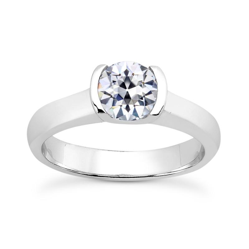 Anello Solitario Il Giro Old Mine Cut Genuino Diamante Half Bezel Set 1,50 Carati