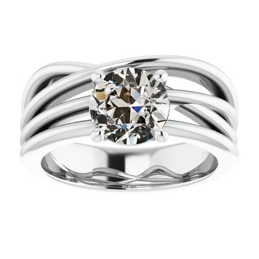 Anello Solitario Il Giro Old Mine Cut Naturale Diamante Triple Split Shank 2 Carati
