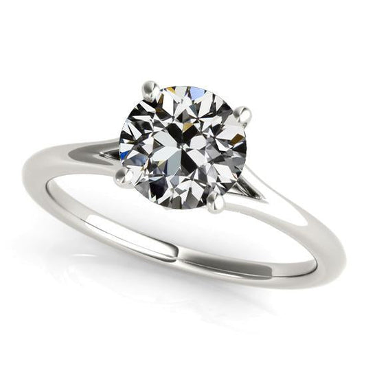 Anello Solitario Il Giro Old Mine Cut Vero Diamante 14K Gold 2 Carati